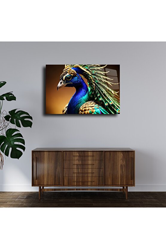 Tavus Kuşu Cam Tablo Duvar Dekoru 2