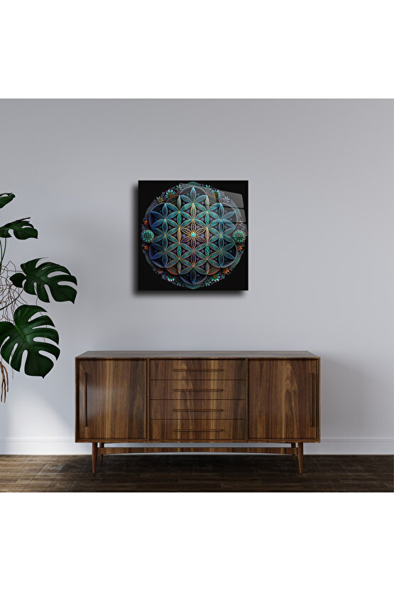 Sri Yantra Yoga Meditasyon Yaşam Çiçeği Cam Tablo Duvar Dekoru 2