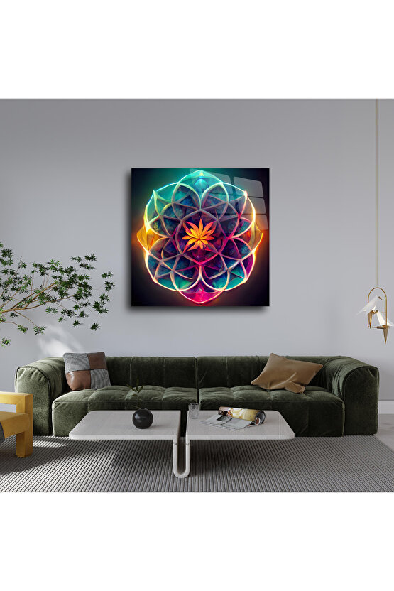 Sri Yantra Yoga Meditasyon Yaşam Çiçeği Cam Tablo Duvar Dekoru
