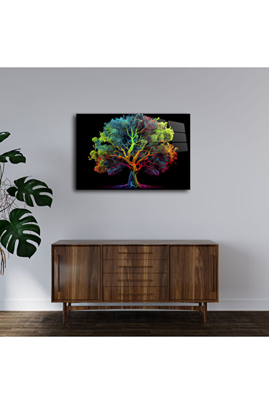 Hayat Ağacı Görseli Cam Tablo Duvar Dekoru 4