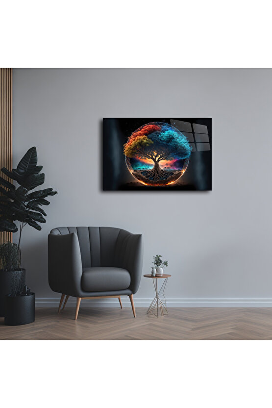 Hayat Ağacı Görseli Cam Tablo Duvar Dekoru 2