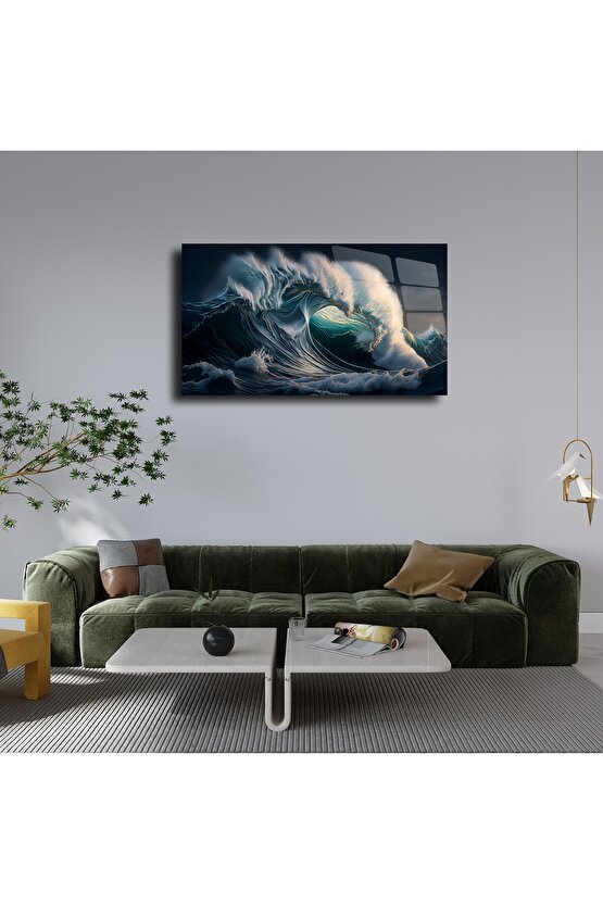 Dalgalı Deniz Temalı Cam Tablo Duvar Dekoru