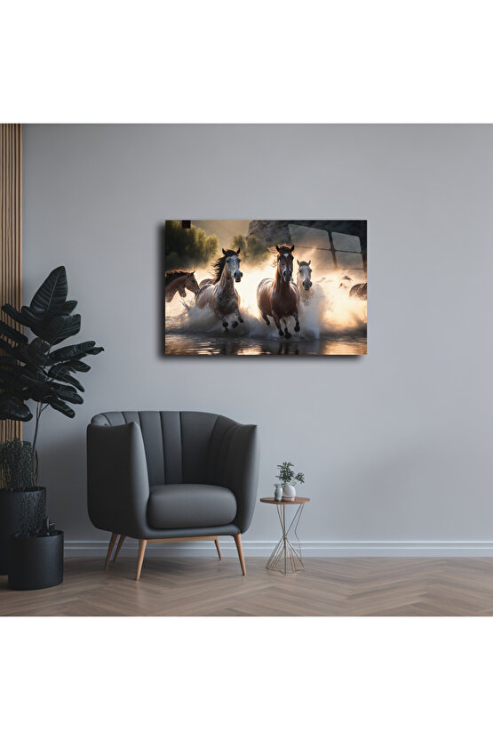 At Temalı Cam Tablo Duvar Dekoru 4