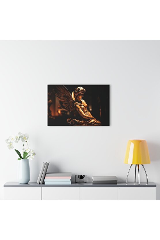 Kadın Melek Heykel Cam Tablo Duvar Dekoru