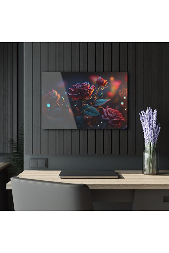 3D Boyutlu Gül Cam Tablo Duvar Dekoru 2