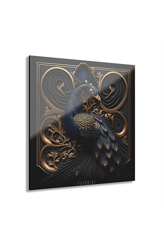 3d Tavus Kuşu Cam Tablo Duvar Dekoru