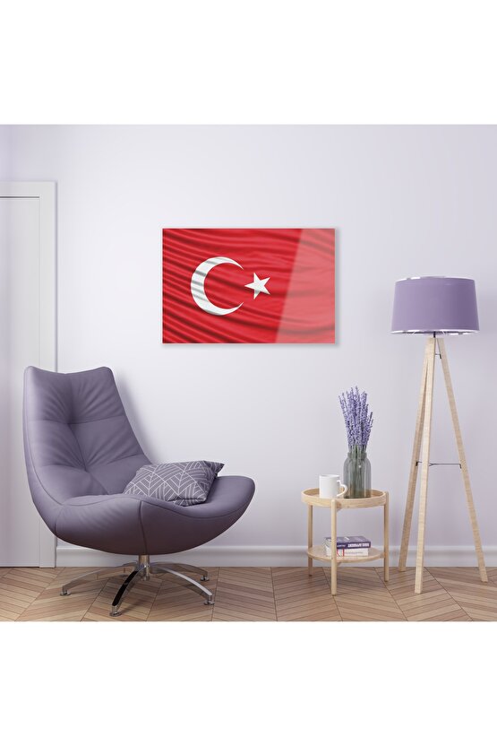 Türk Bayrağı Cam Tablo Duvar Dekoru Model 1