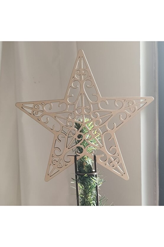18 Cm 3 Mm Krem Ahşap Yıldız Yılbaşı Ağacı Tepe Süsü