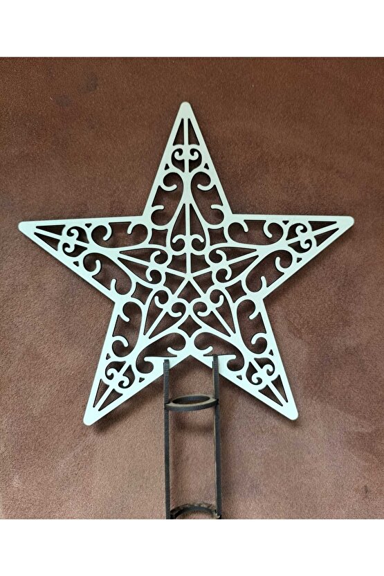 18 Cm 3 Mm Krem Ahşap Yıldız Yılbaşı Ağacı Tepe Süsü