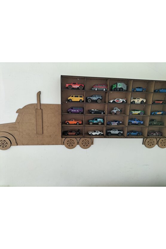87x32 Ham Mdf Çocuk Odası Ahşap Kamyon Araba Rafı 30 Arabalık