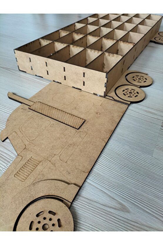 87x32 Ham Mdf Çocuk Odası Ahşap Kamyon Araba Rafı 30 Arabalık