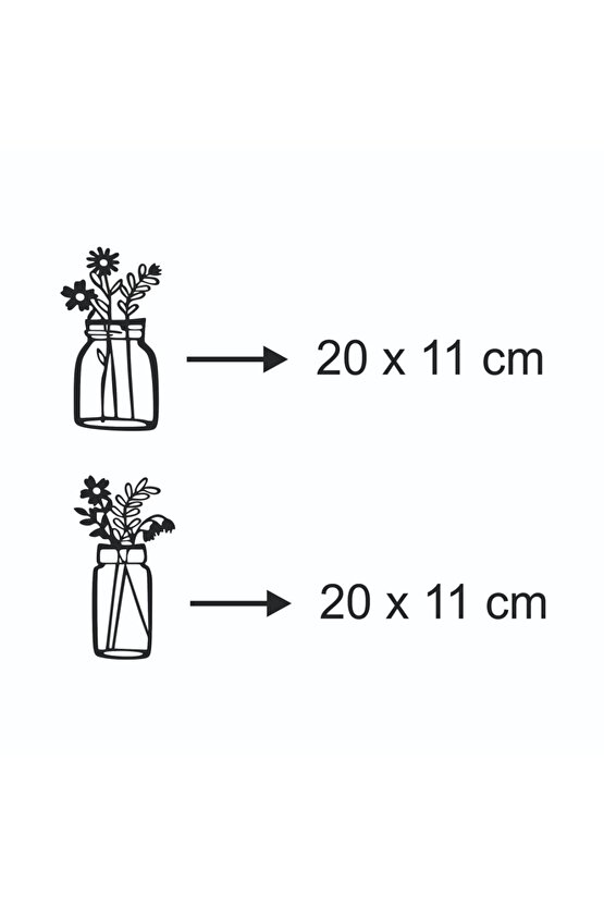 2 Adet Siyah Ahşap Saksıda Çiçek Duvar Dekoru Zenginleştirici