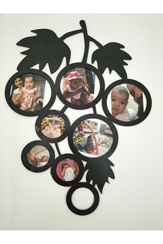 8li Üzüm Desenli Fotoğraf Çerçevesi 60*45 Siyah