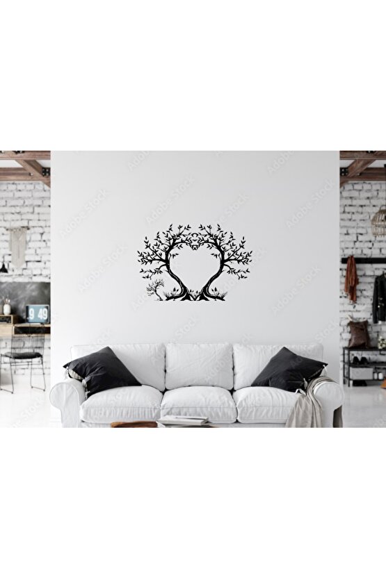 Kalp Ağaç Duvar Tablosu 75x50cm - Ahşap Dekoratif Modern Duvar Süsü Lazer Kesim