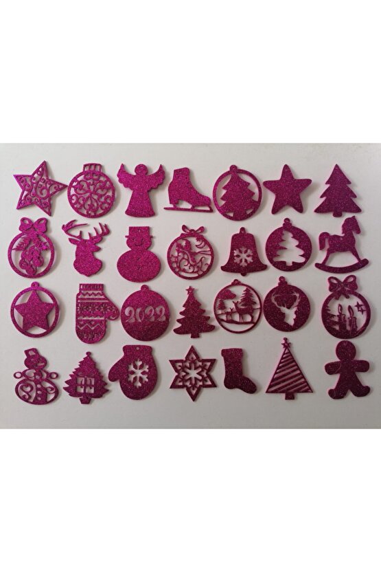 Pembe Eva Yılbaşı Ağacı Süsü 7,5x7,5 Cm 28li