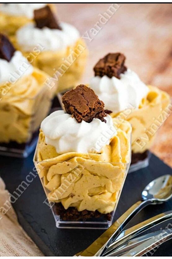 Sunumluk Magnolya & Tatlı & Cerez Plastik Kase 200 Cc Mika Kare (KUBİK) Kase 12 Kapak 12