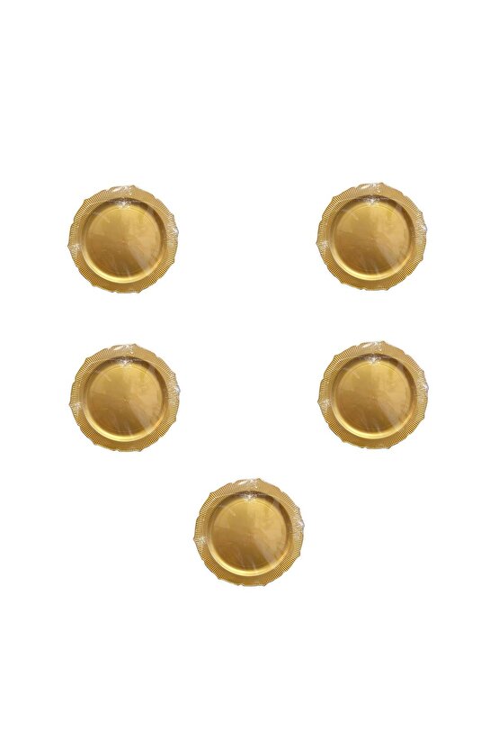 Davet Parti Sunum Doğum Günü Altın Renkli Sert Plastik Mika Tabak - 22 Cm. -6 Adetlik 5 Paket