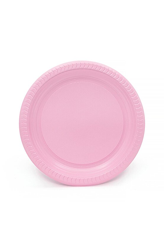 Kullan At Renkli Pembe Parti Davet Plastik Tabak - 22 Cm. - 25 Adetlik 3 Paket