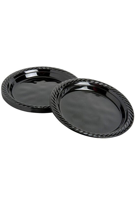 Kullan At Renkli Siyah Parti Davet Plastik Tabak - 22 Cm. - 25 Adetlik 10 Paket