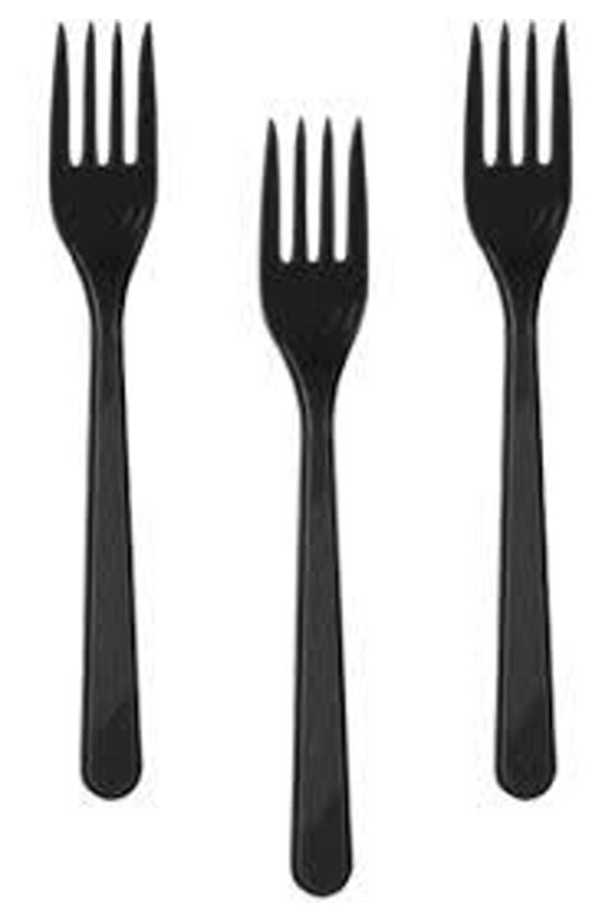 Siyah Plastik Tabak Bardak Çatal Seti - Lüx Plastik 25 Kişilik Doğum Günü Set -