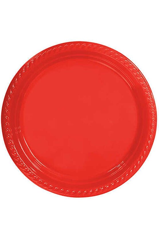 Kırmızı Renk 22 Cm 25 Adet Yuvarlak Plastik Tabak ?????