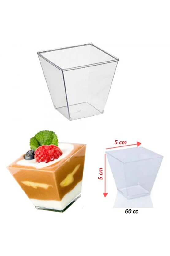 60cc Mika Kübik Magnolia Bardağı Prizma Tatlı Kasesi Sunum Kabı Üçgen 50 adet Tatlı Meze&Salata
