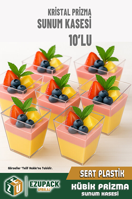 Kübik Prizma Mika Magnolya Bardağı Kase Plastik Şeffaf Sunum Kabı 200Cc 10Adet Tatlı&Meze Salata