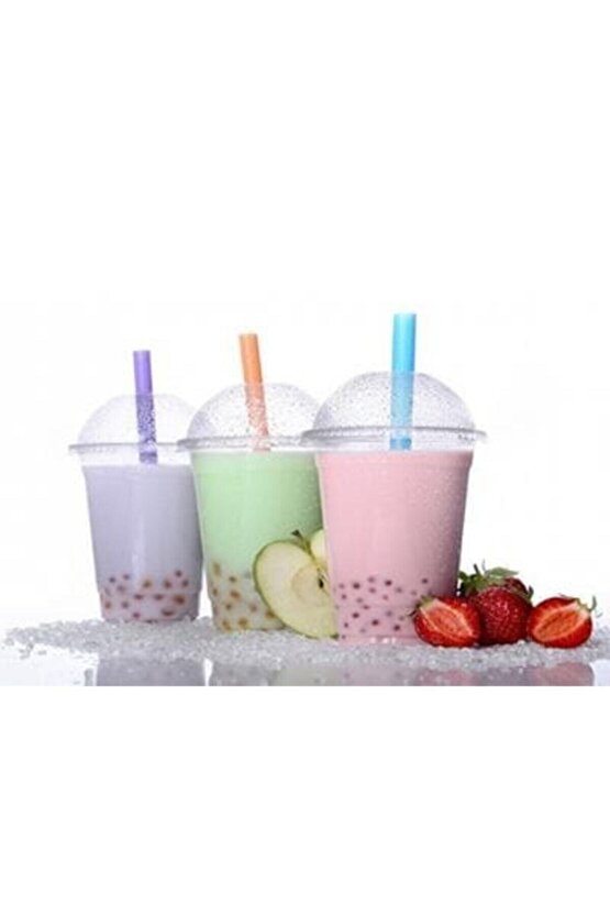 Plastik Şeffaf Bardak Kapaklı 300ml cc Milkshake Bardağı 100 Adet