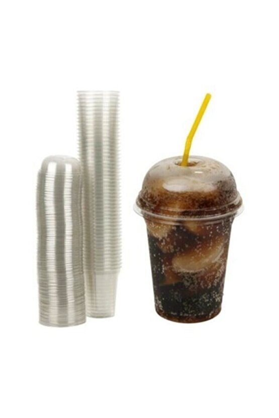 Plastik Şeffaf Bardak Kapaklı 300ml cc Milkshake Bardağı 100 Adet