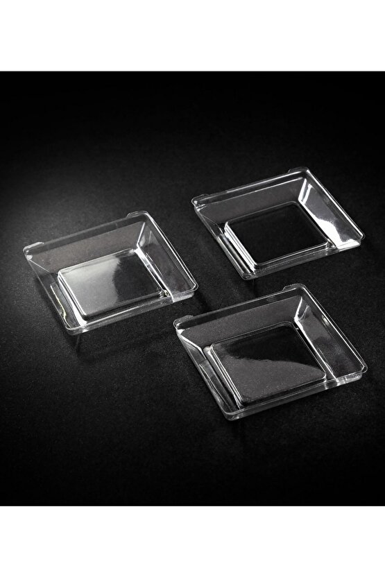 Plastik Kristal Mini Kare Tabak 6x6cm - 50 Adet (1 Paket)