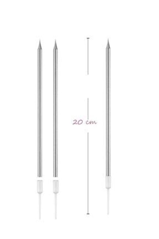 Mum Uzun Mum Gümüş Pasta Mumu 20 cm 6 Lı Gms Mum 6