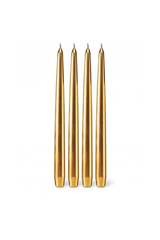 4 Adet Altın Konik Şamdan Mumu,gold Şamdan Mum 25 Cm Çok Şık