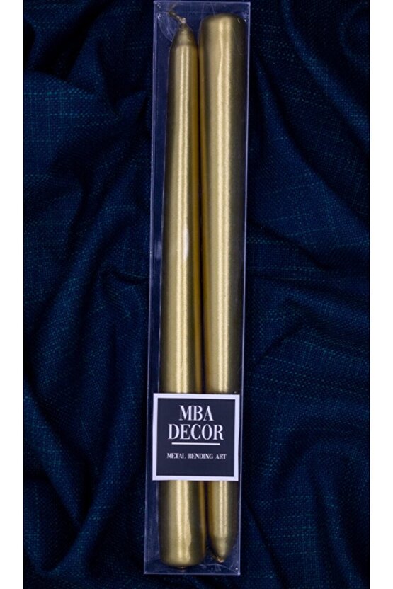 Metalik Parlak Gövde 1. Kalite 2li Paket Uzun Çubuk Konik Gold Şamdan Mumu