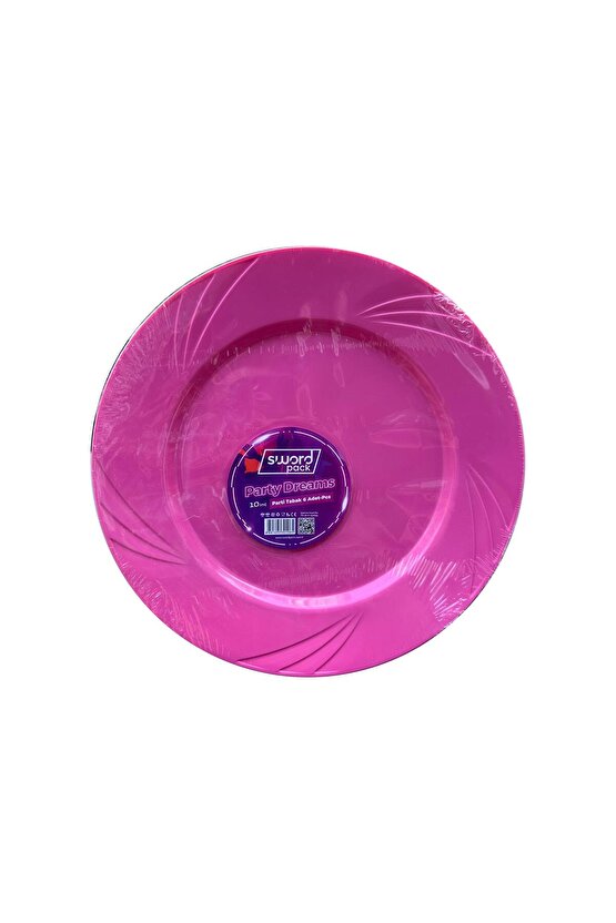 Kullan At Parti Davet Sunum Servis Plastik Sert Mika Tabak - 26 Cm. - Pembe - 6 Adetlik 10 Paket