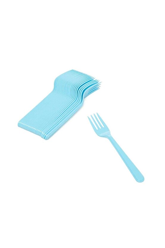 Plastik Turkuaz Renkli Lüx Parti Doğum Günü Çatal - 18 Cm. - 25 Adetlik Paket