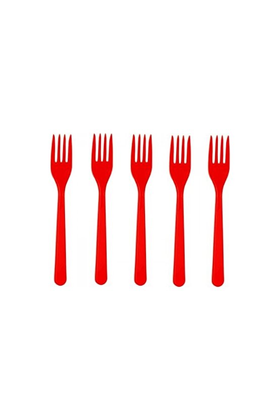 Renkli Plastik Çatal 25li Kullan At Çatal Kırmızı Sert Çatal