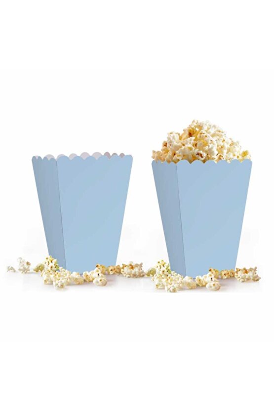 Makaron Renk Mavi Mısır Kutusu 8li Popcorn Cup Parti