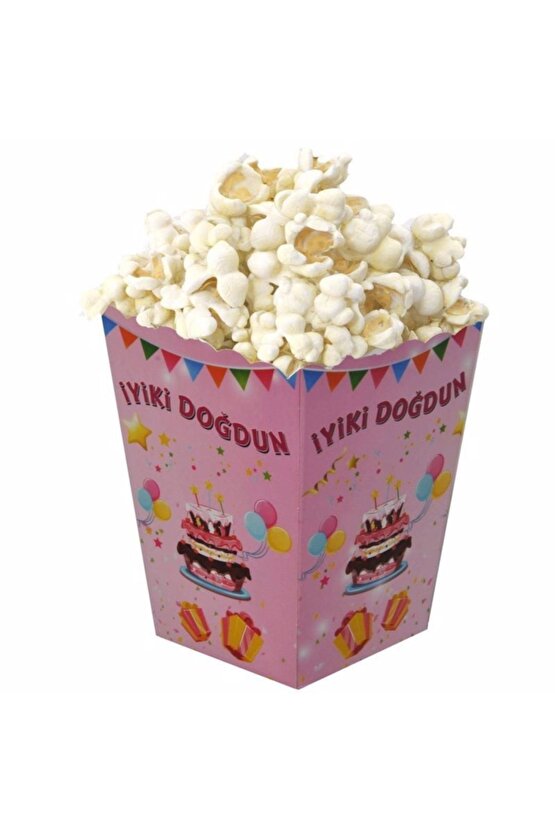 Pembe Pasta Desenli Iyiki Doğdun Mısır Kutusu 8li