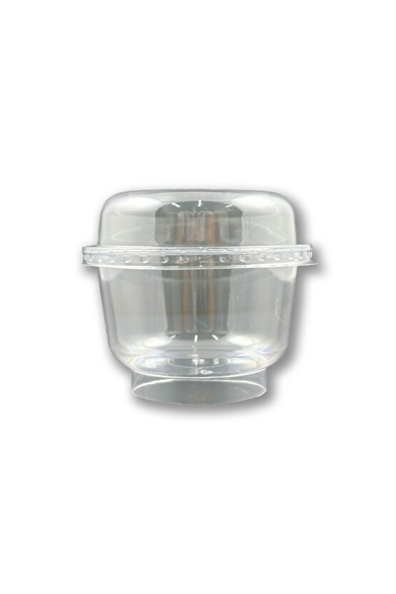 Plastik Kristal Tatlı Kabı - Kapaklı 180cc, Kullan At 25 Adet