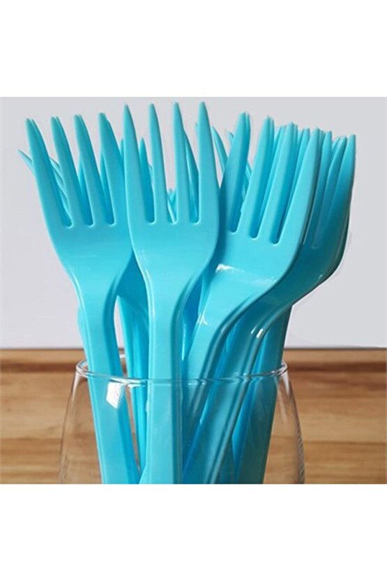 Mavi Plastik Çatal 18 cm-25 Adet