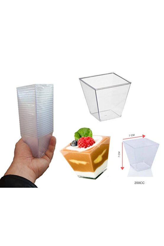 Krnvl-13750pvc Prizma Mini Mika Plastik Kare Kap Küp Sunum Kase 200cc 25 Adet