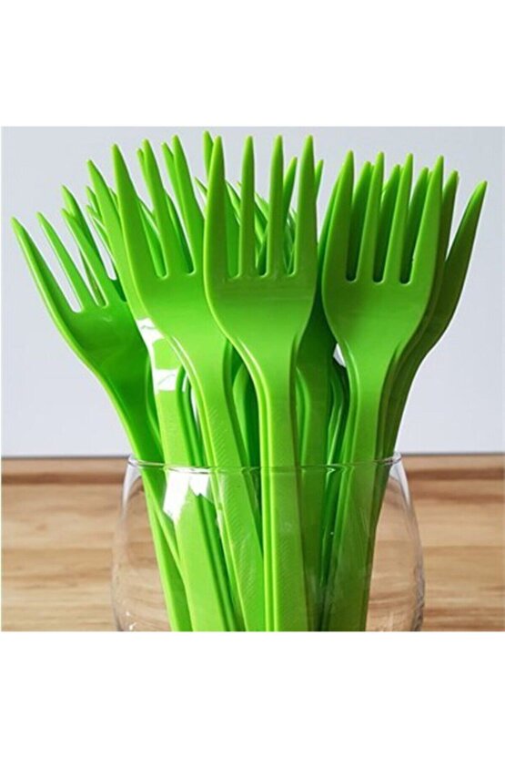 Yeşil Plastik Çatal 18 Cm-25 Adet