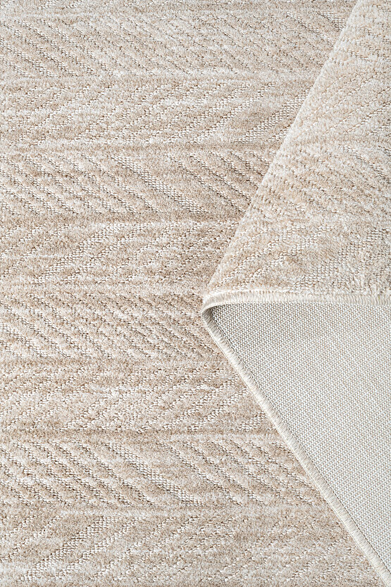 Yalın Modern Dokuma Halı Kaymaz Tabanlı Yıkanabilir Salon ve Oturma Odası Halısı 5577 Bej