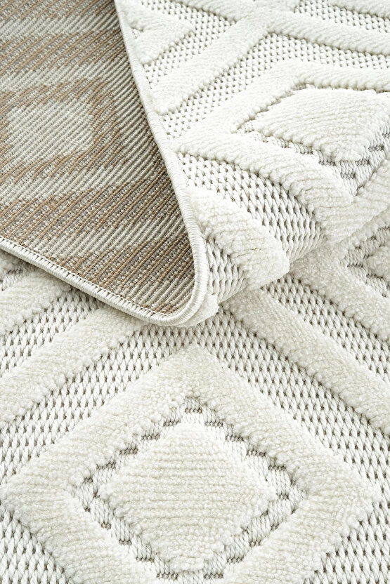 Dizayn Kaymaz Taban Koridor Halısı Kesme Yolluk Mutfak Halısı Modern Salon Halısı 1089 KREM