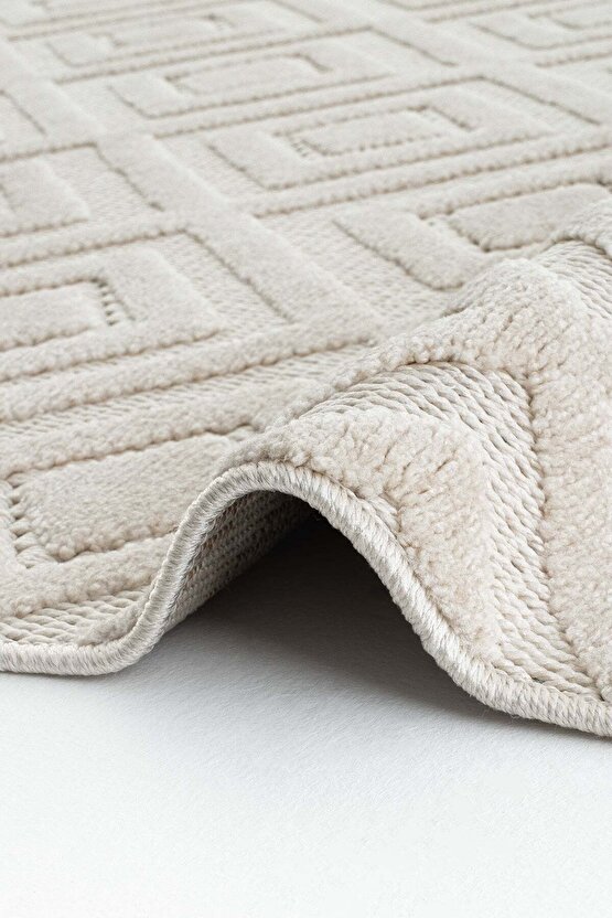 Dizayn Kaymaz Taban Koridor Halısı Kesme Yolluk Mutfak Halısı Modern Salon Halısı 1089 BEJ