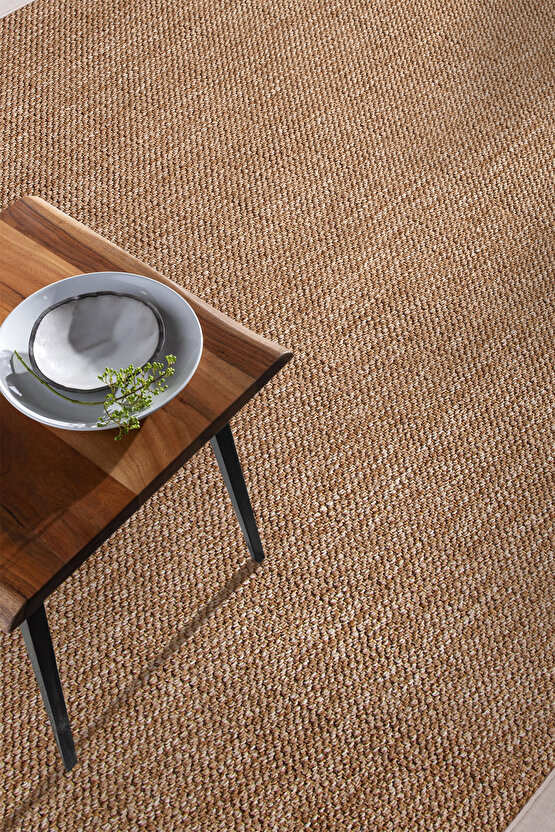 0604-Krem Kumaş Bordür Sisal Halı Kilim Hav Toz Vermez Kolay Temizlenen Hasır Kilim