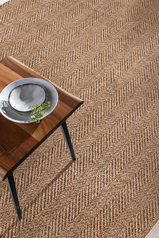 0503-Krem Kumaş Bordür Sisal Halı Kilim Hav Toz Vermez Kolay Temizlenen Hasır Kilim