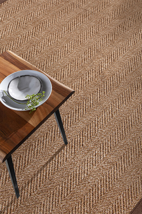 0503-Kahve Kumaş Bordür Sisal Halı Kilim Hav Toz Vermez Kolay Temizlenen Hasır Kilim