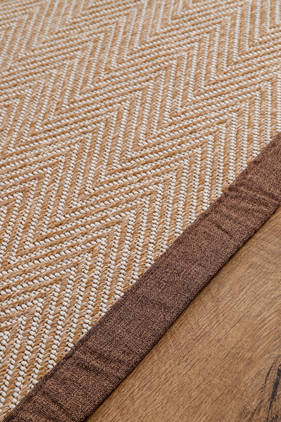 0408-Kahve Kumaş Bordür Sisal Halı Kilim Hav Toz Vermez Kolay Temizlenen Hasır Kilim