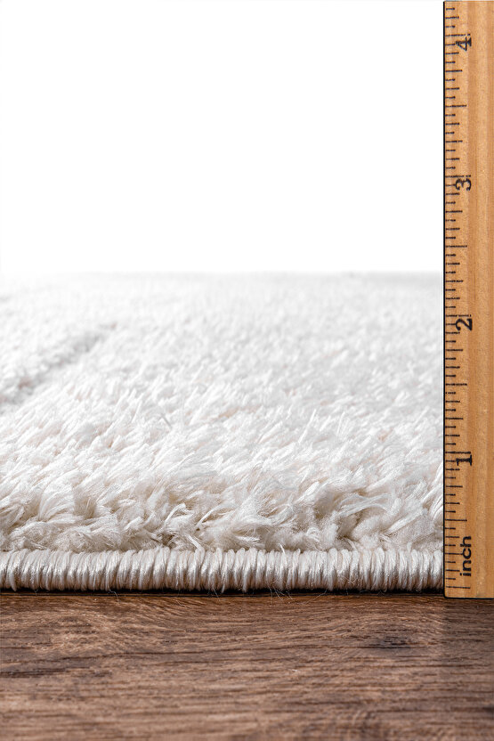 MACRO B109 Beyaz Kolay Kullanım Hav Toz Vermez Yumuşak Dokulu Uzun Tüylü Modern Shaggy Halı